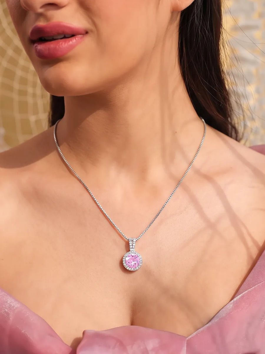 Peora Sparkling Pink Necklace - Silver