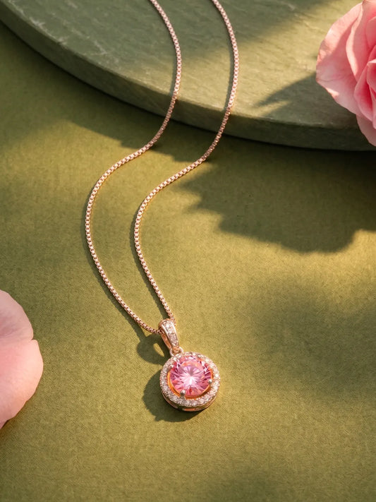 Peora Sparkling Pink Necklace - Silver