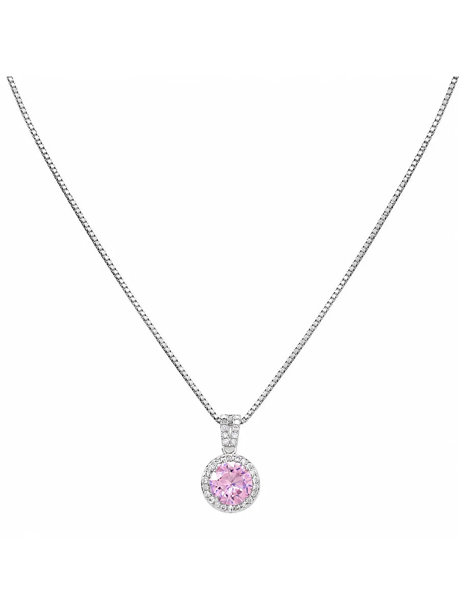 Peora Sparkling Pink Necklace - Silver