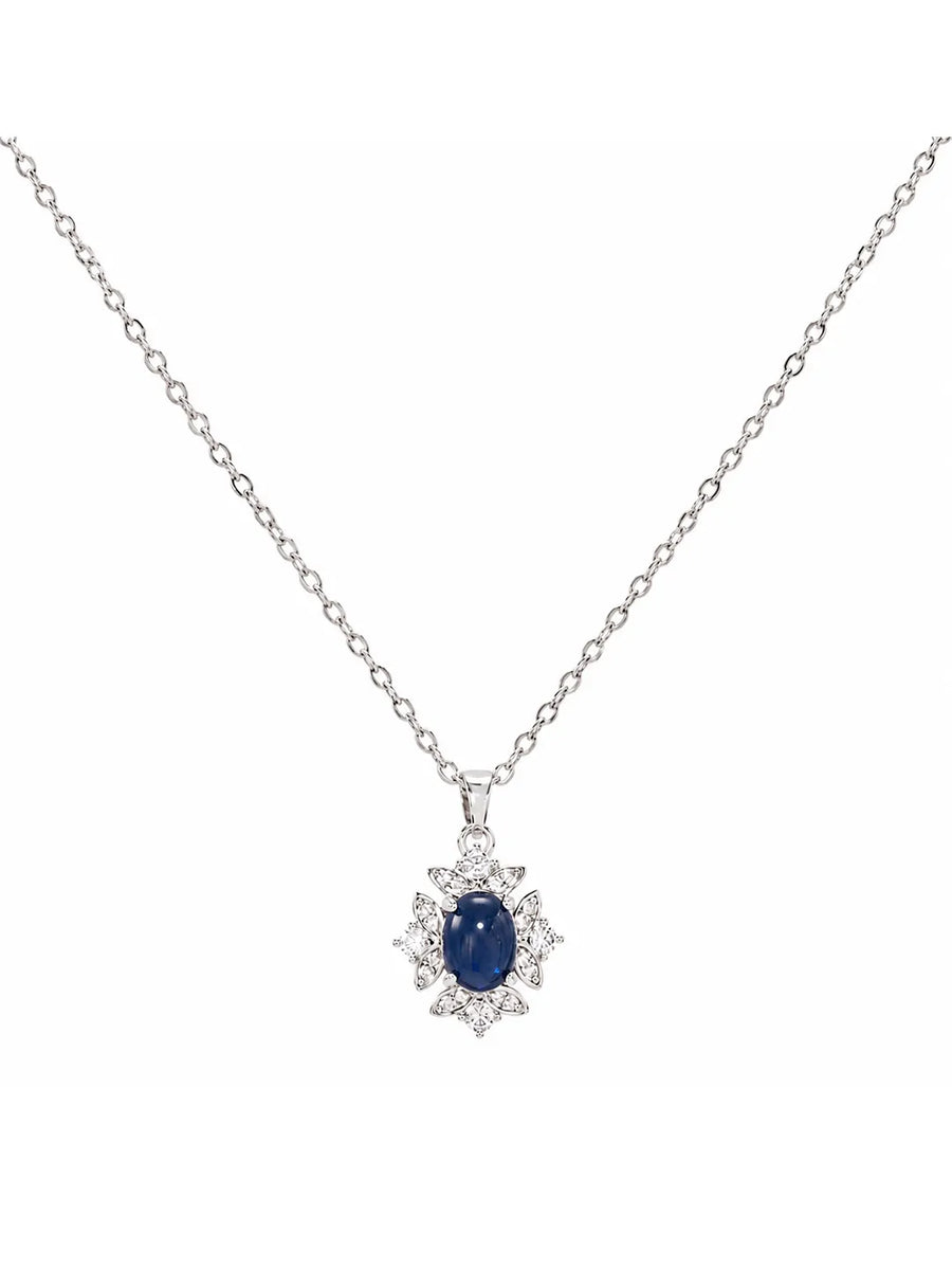 Peora Oval Blue Stone Necklace - Silver