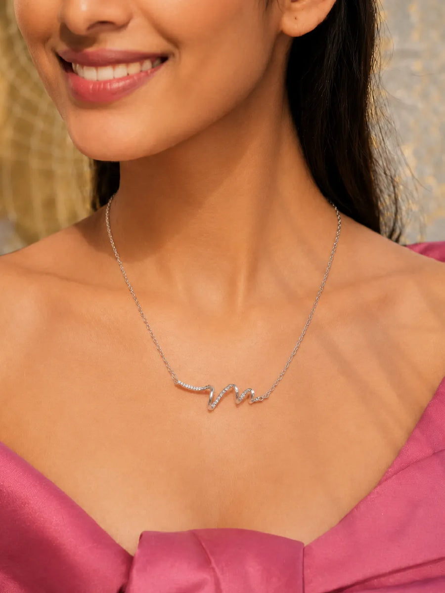 Peora Minimal Infinity Wave Necklace - Silver