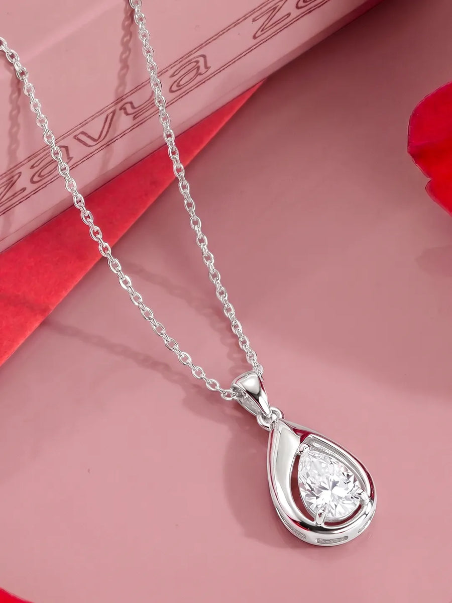 Peora Teardrop Elegance Necklace - Silver