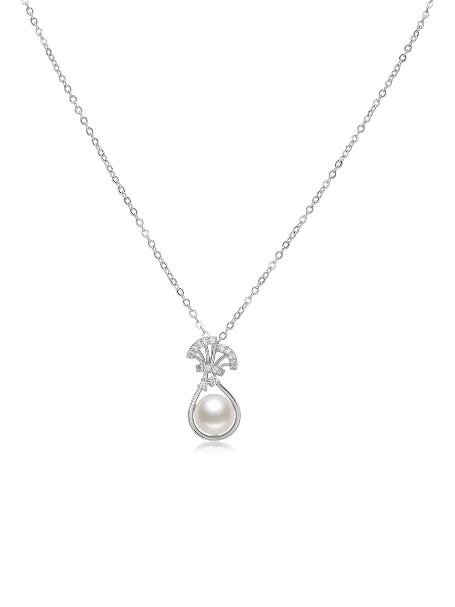 Peora Shell Pearl Drop Pendant Chain - Silver