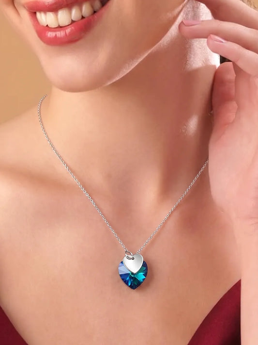 Peora Ocean Blue Crystal Pendant Chain - Silver