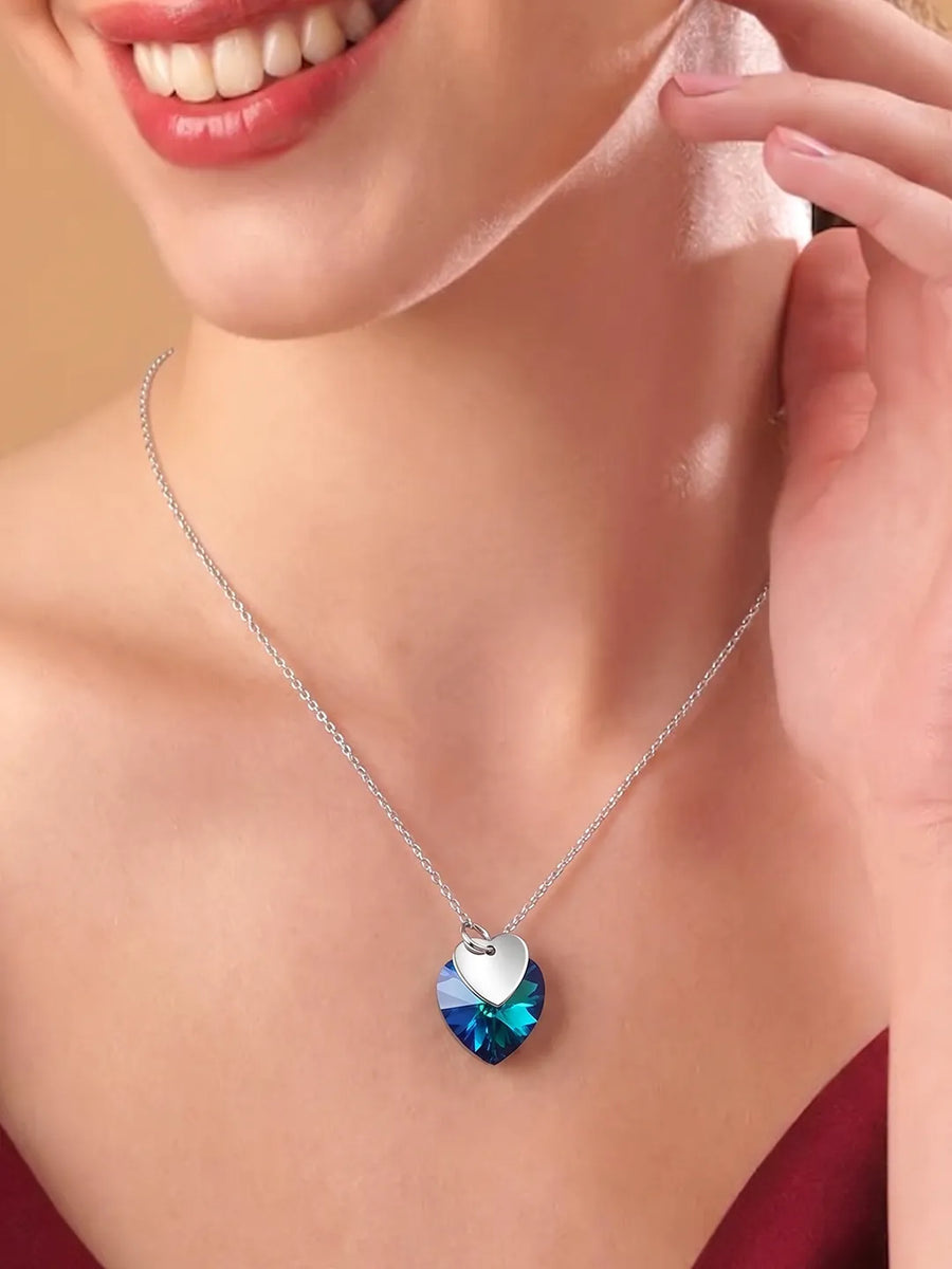 Peora Ocean Blue Crystal Pendant Chain - Silver