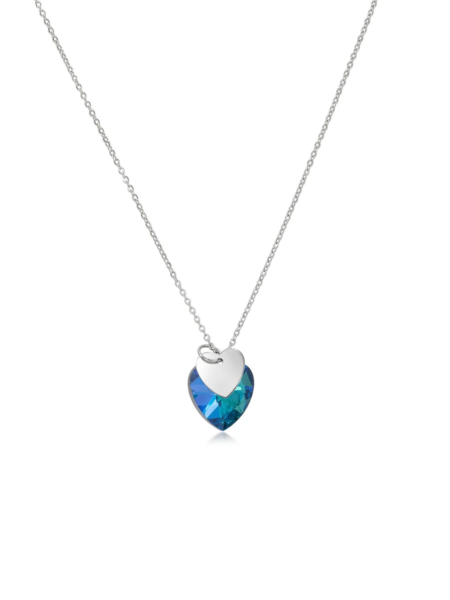 Peora Ocean Blue Crystal Pendant Chain - Silver