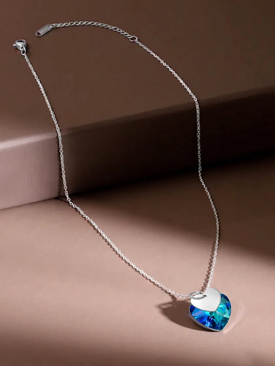 Peora Ocean Blue Crystal Pendant Chain - Silver