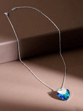 Peora Ocean Blue Crystal Pendant Chain - Silver