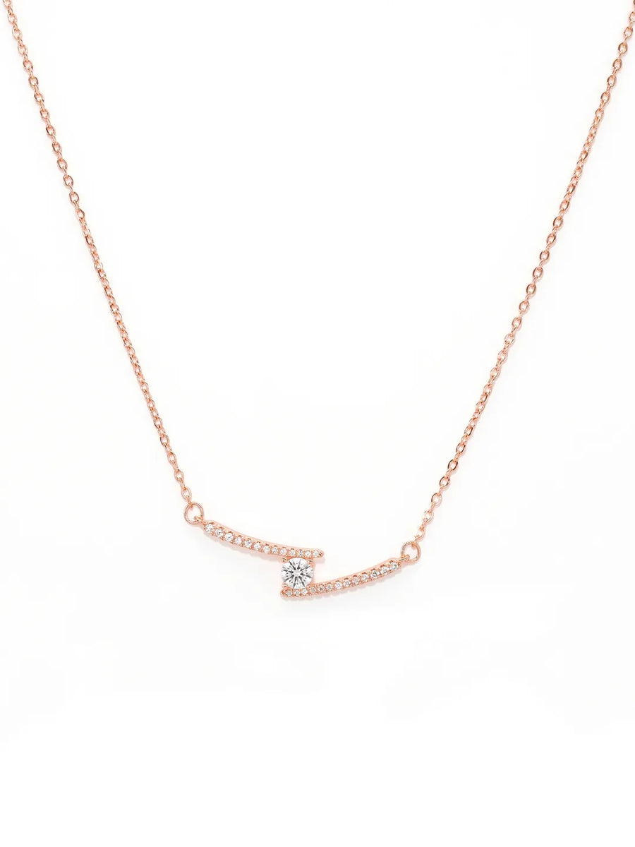 Peora Crystal Lightning Bolt Necklace - Silver