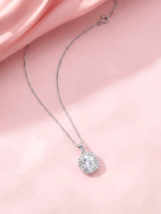 Peora Crystal Cluster Pendant Necklace - Silver