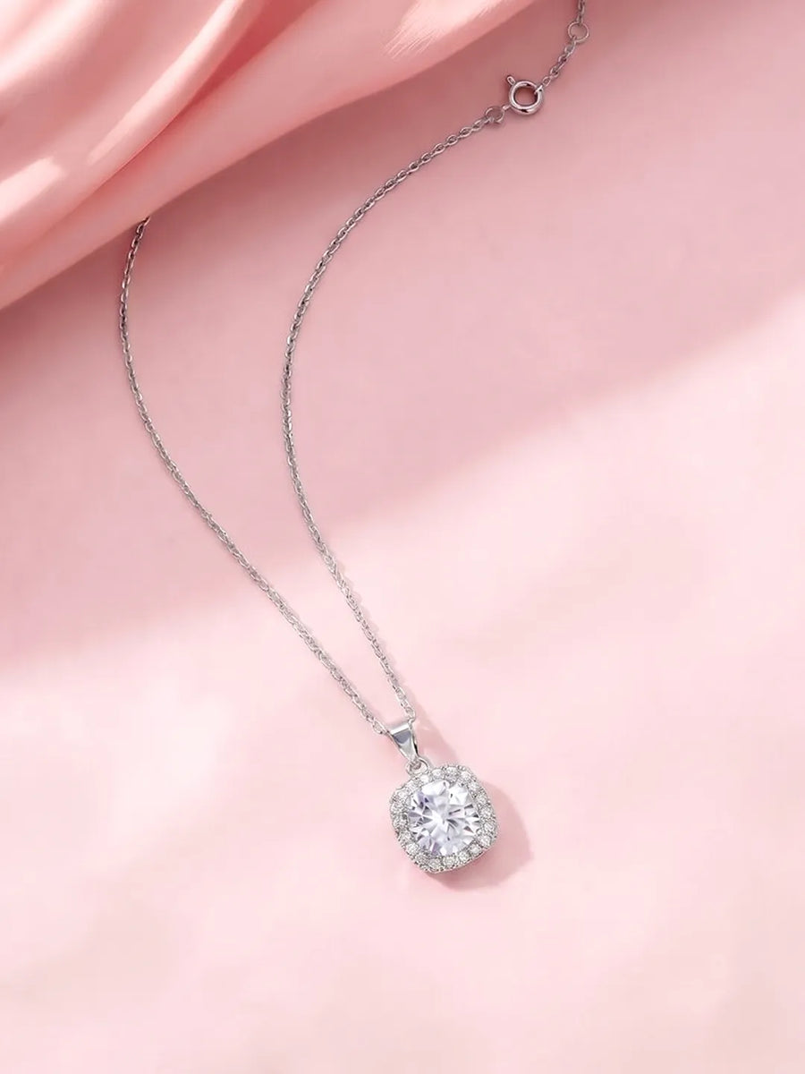 Peora Crystal Cluster Pendant Necklace - Silver