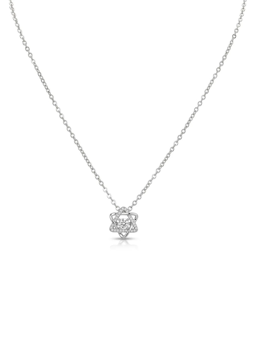 Peora CZ Flower Pendant Necklace - Silver