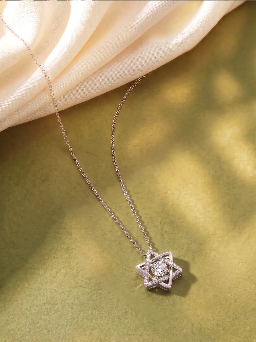 Peora CZ Flower Pendant Necklace - Silver