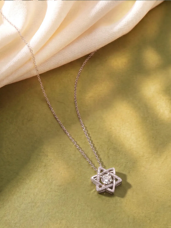 Peora CZ Flower Pendant Necklace - Silver