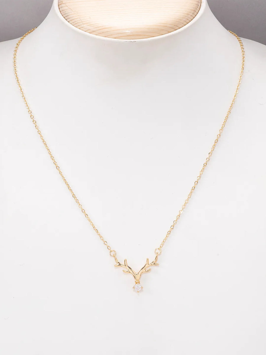 Peora Deer Horn Crystal Crown Necklace - Silver