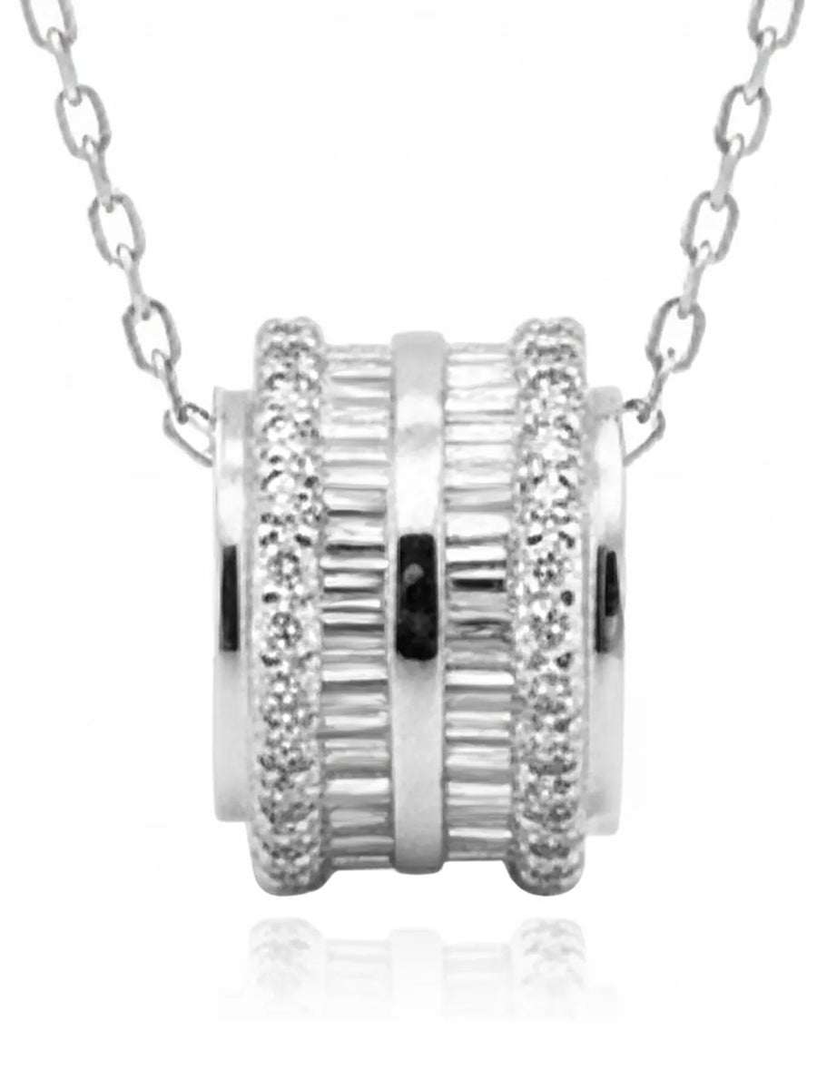 Peora Silver Barrel CZ Pendant Necklace