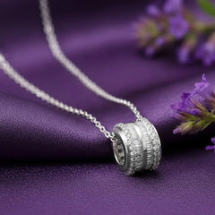 Peora Silver Barrel CZ Pendant Necklace