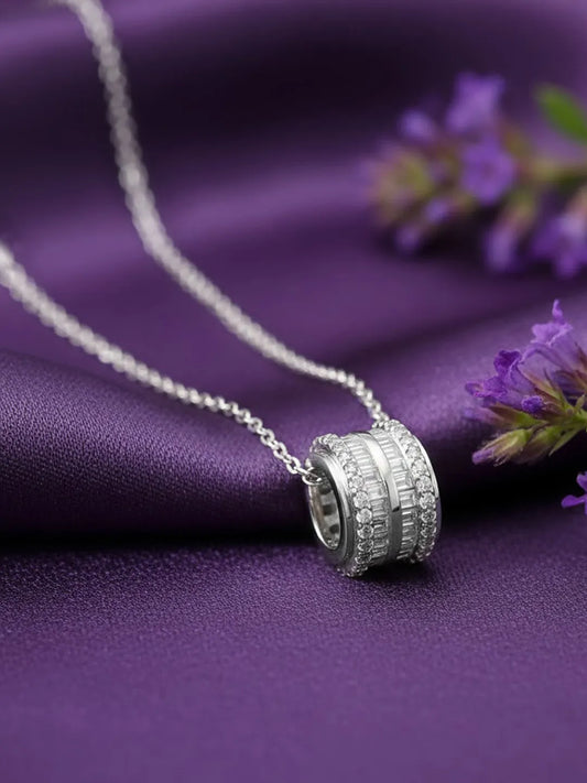 Peora Silver Barrel CZ Pendant Necklace
