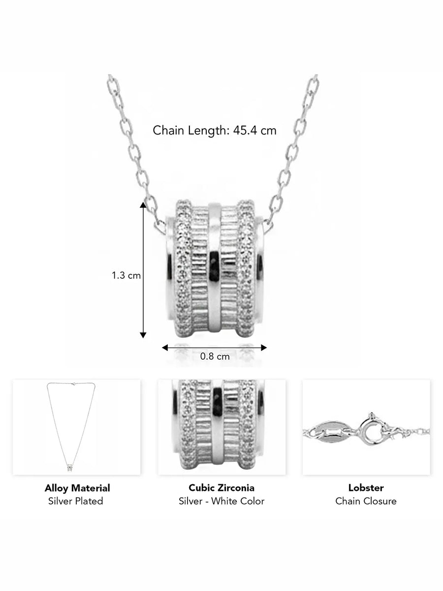Peora Silver Barrel CZ Pendant Necklace