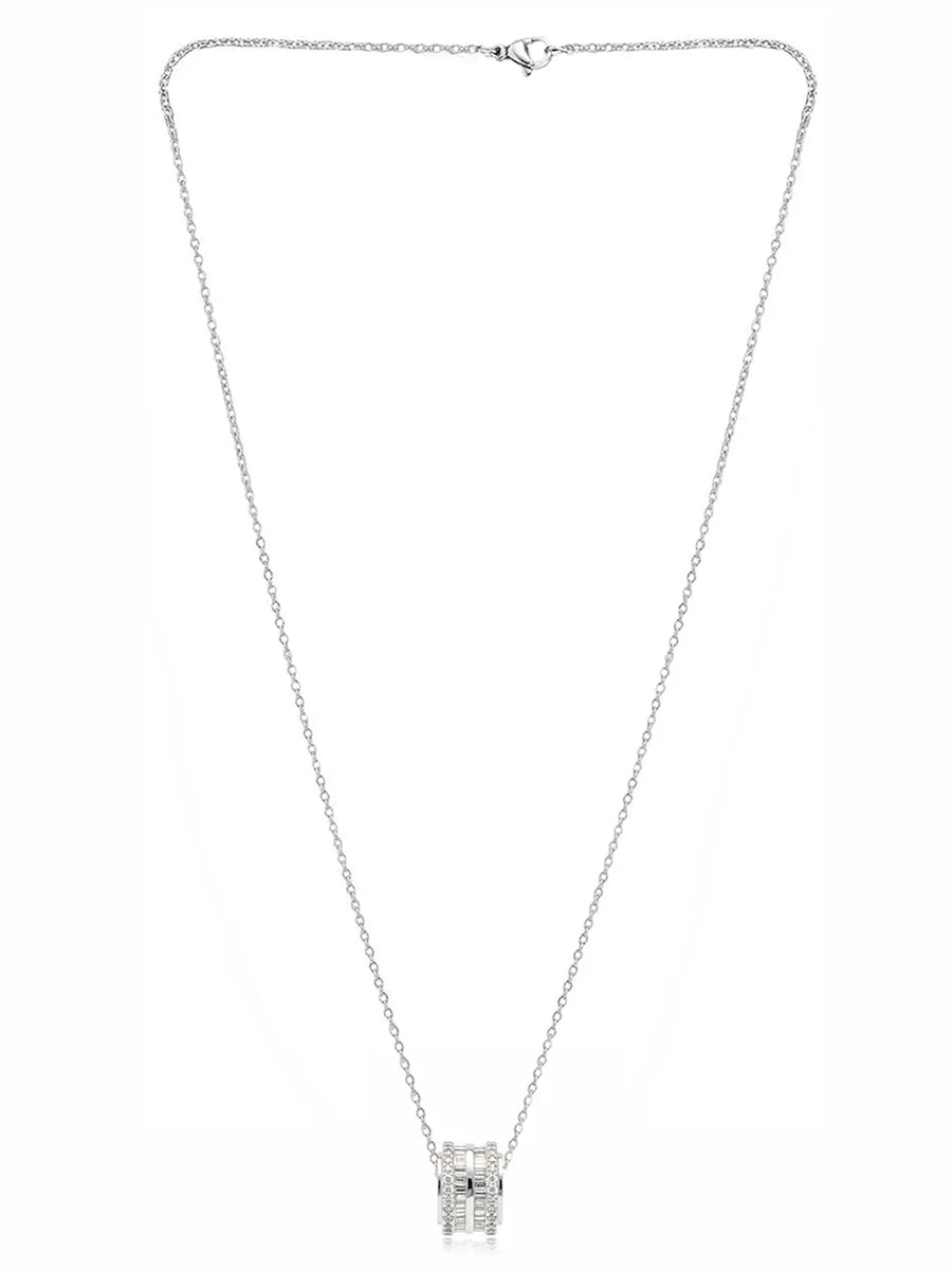 Peora Silver Barrel CZ Pendant Necklace