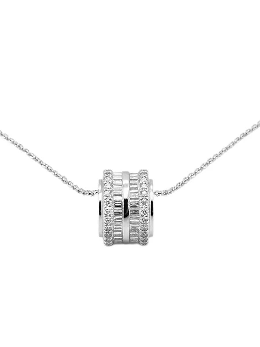 Peora Silver Barrel CZ Pendant Necklace