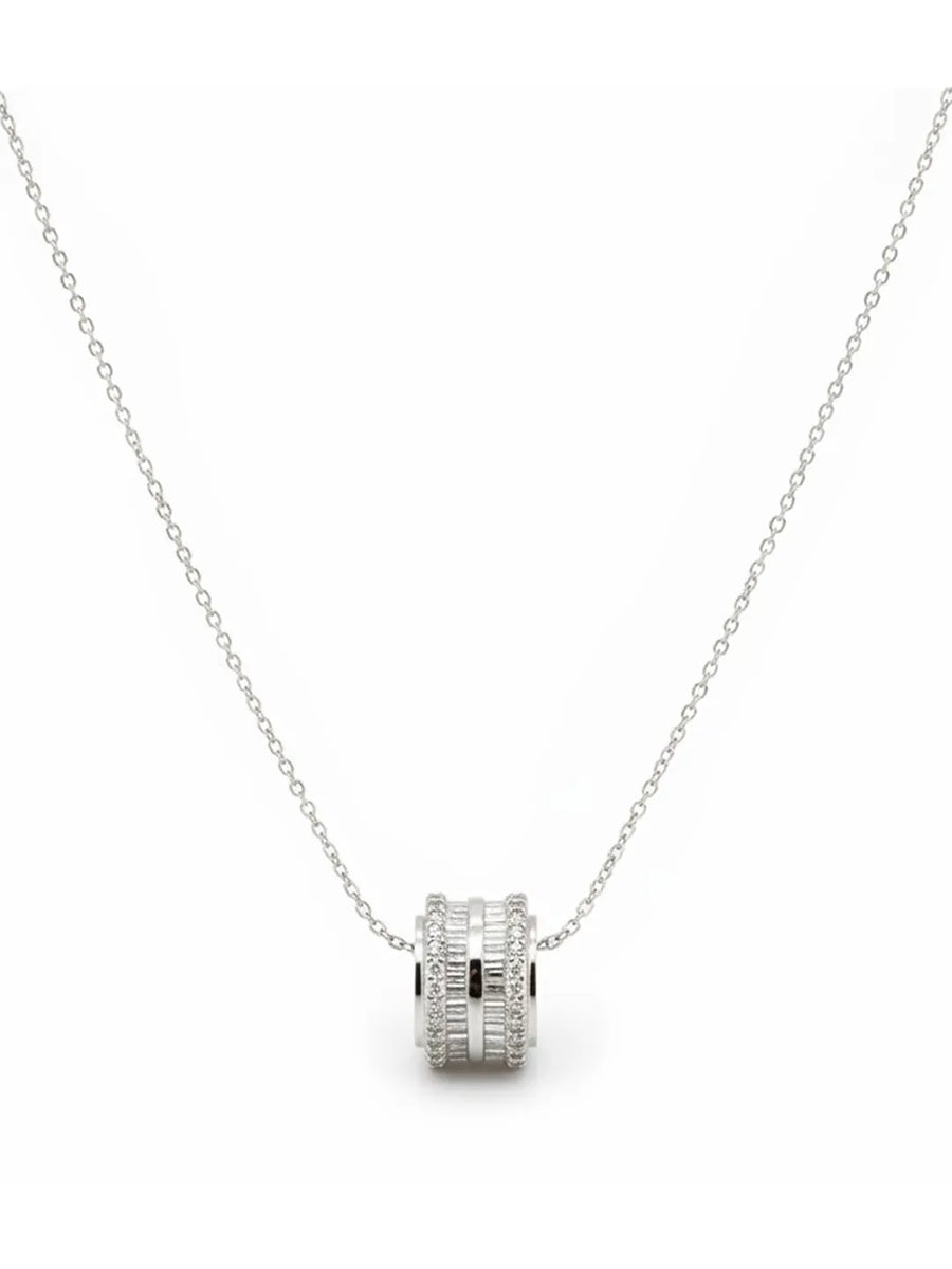 Peora Silver Barrel CZ Pendant Necklace