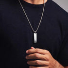 Rhodium Plated Edge Bar Pendant Chain