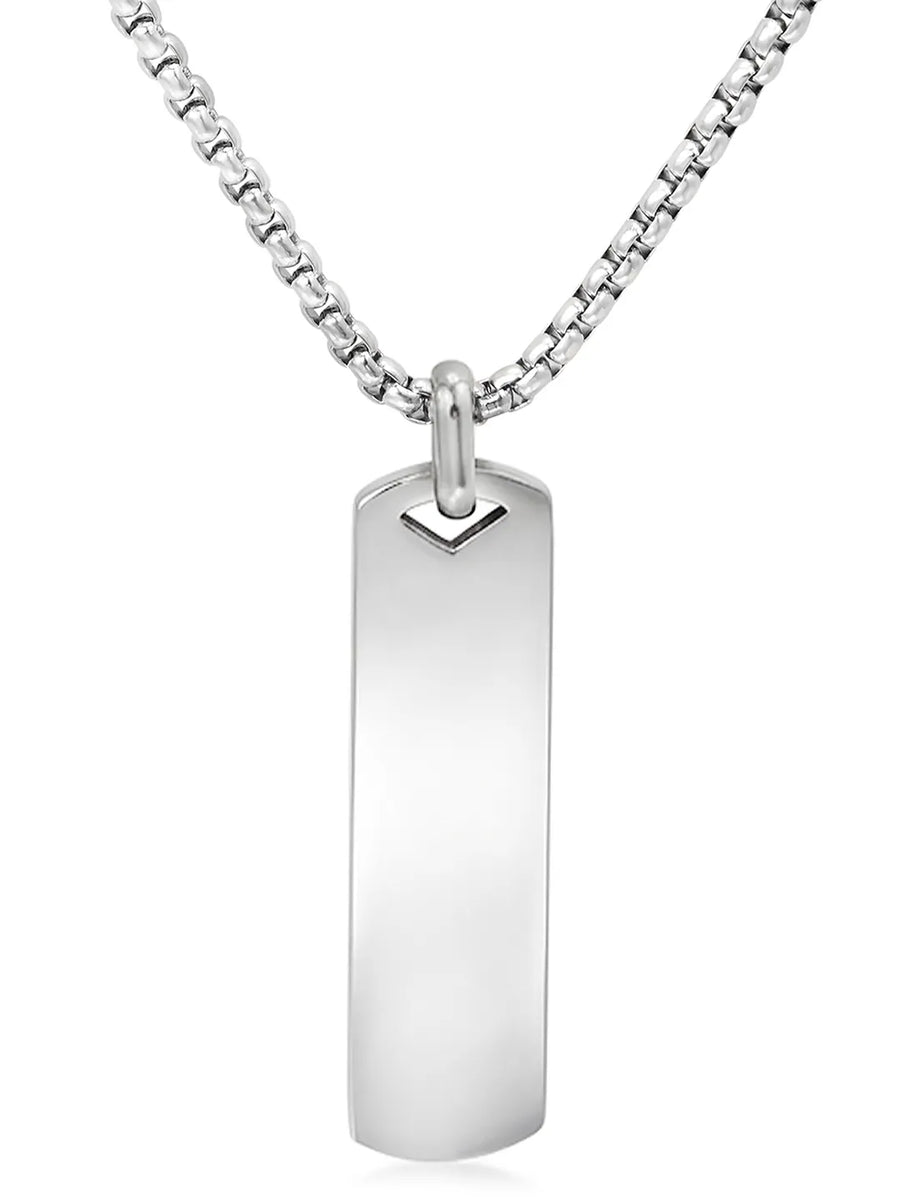 Rhodium Plated Edge Bar Pendant Chain