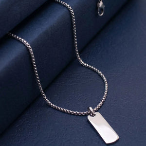 Rhodium Plated Edge Bar Pendant Chain