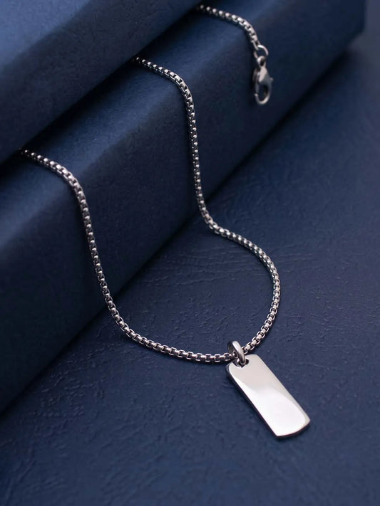 Rhodium Plated Edge Bar Pendant Chain
