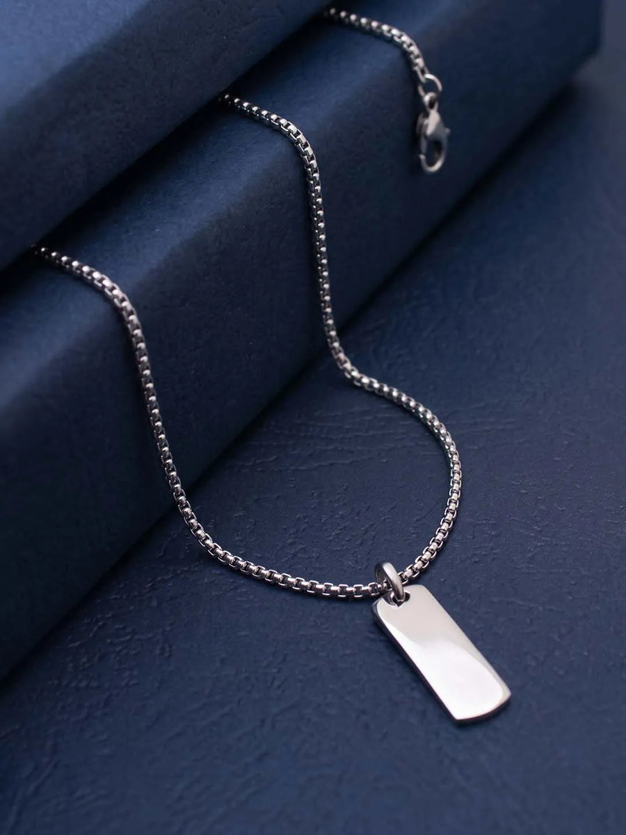 Rhodium Plated Edge Bar Pendant Chain