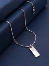 Rhodium Plated Edge Bar Pendant Chain