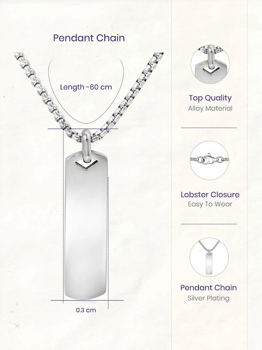 Rhodium Plated Edge Bar Pendant Chain