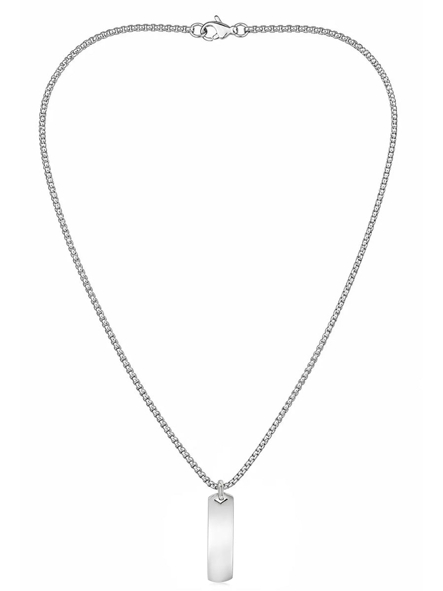 Rhodium Plated Edge Bar Pendant Chain