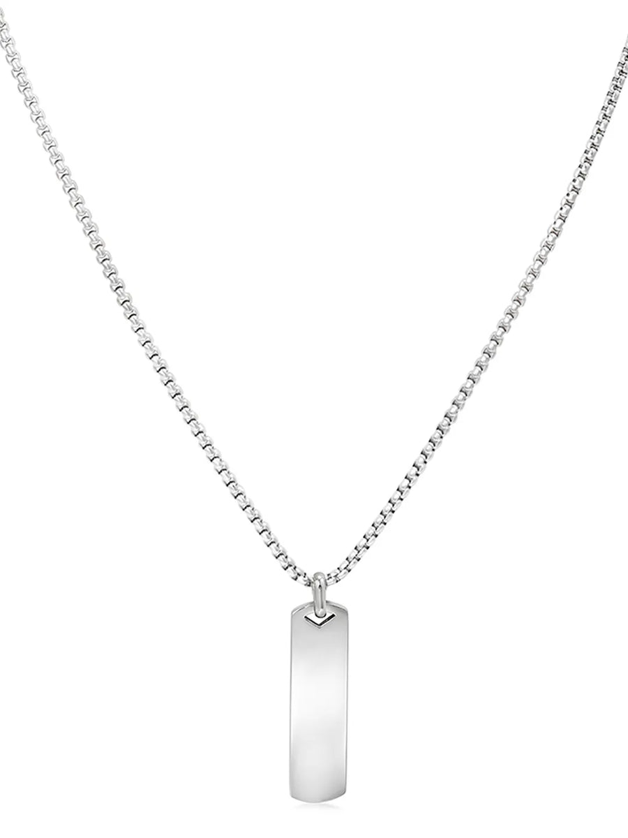 Rhodium Plated Edge Bar Pendant Chain