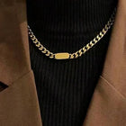Peora Gold Cuban Link Chain Bar Necklace For Men