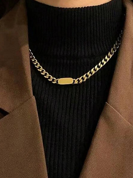 Peora Gold Cuban Link Chain Bar Necklace For Men