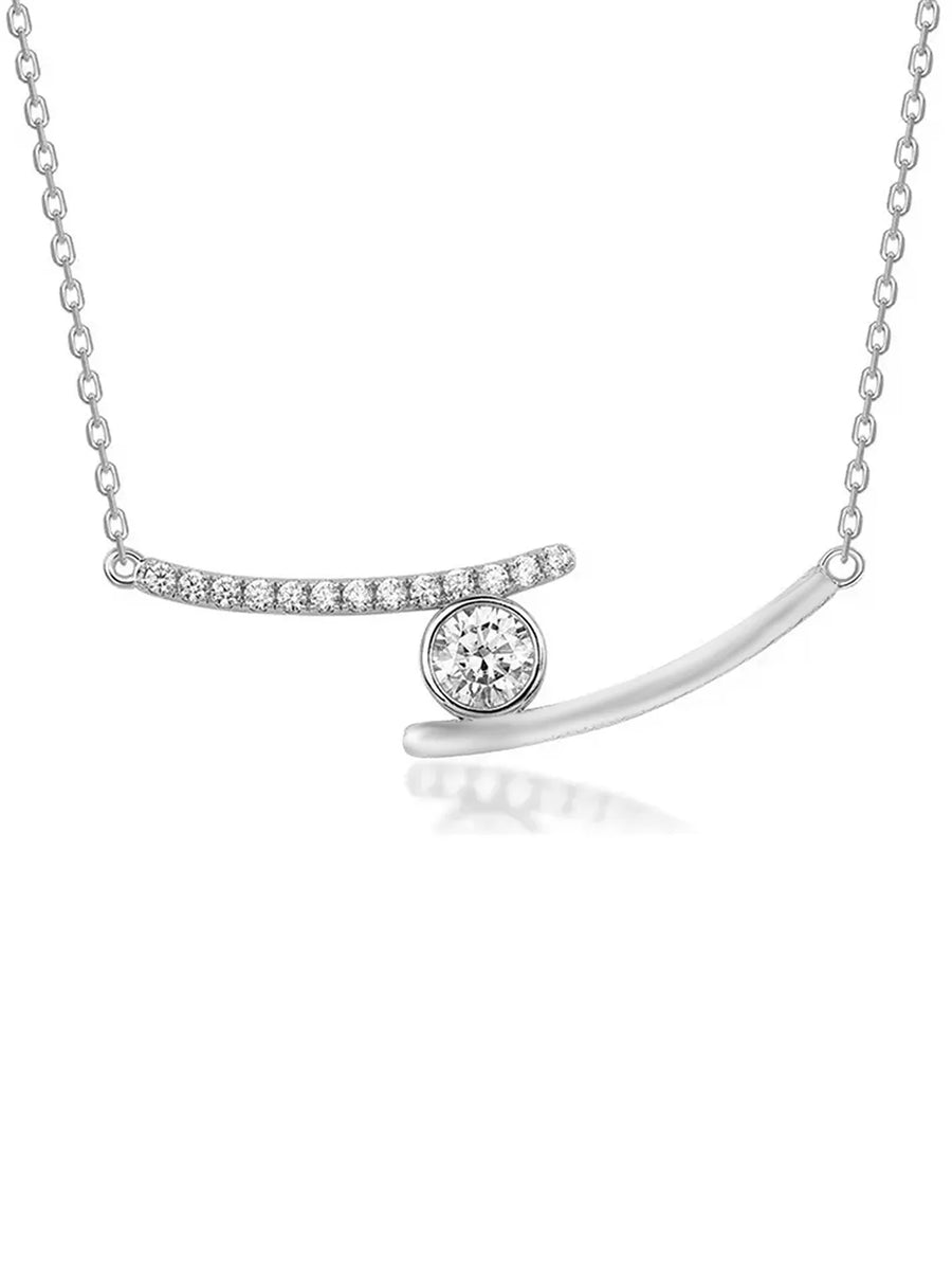 Peora Bezel Crystal Necklace - Silver