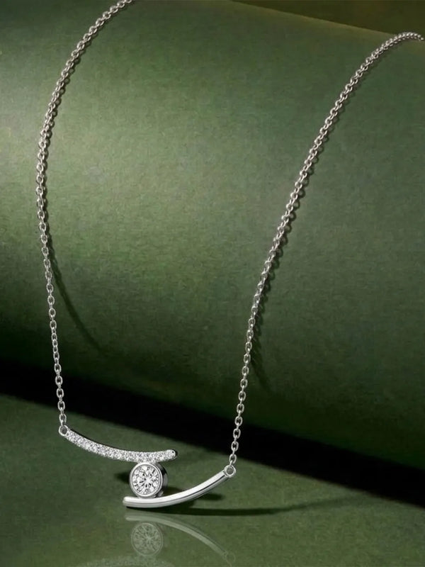 Peora Bezel Crystal Necklace - Silver