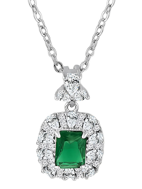 Peora Silver Emerald Green Crystal Pendant