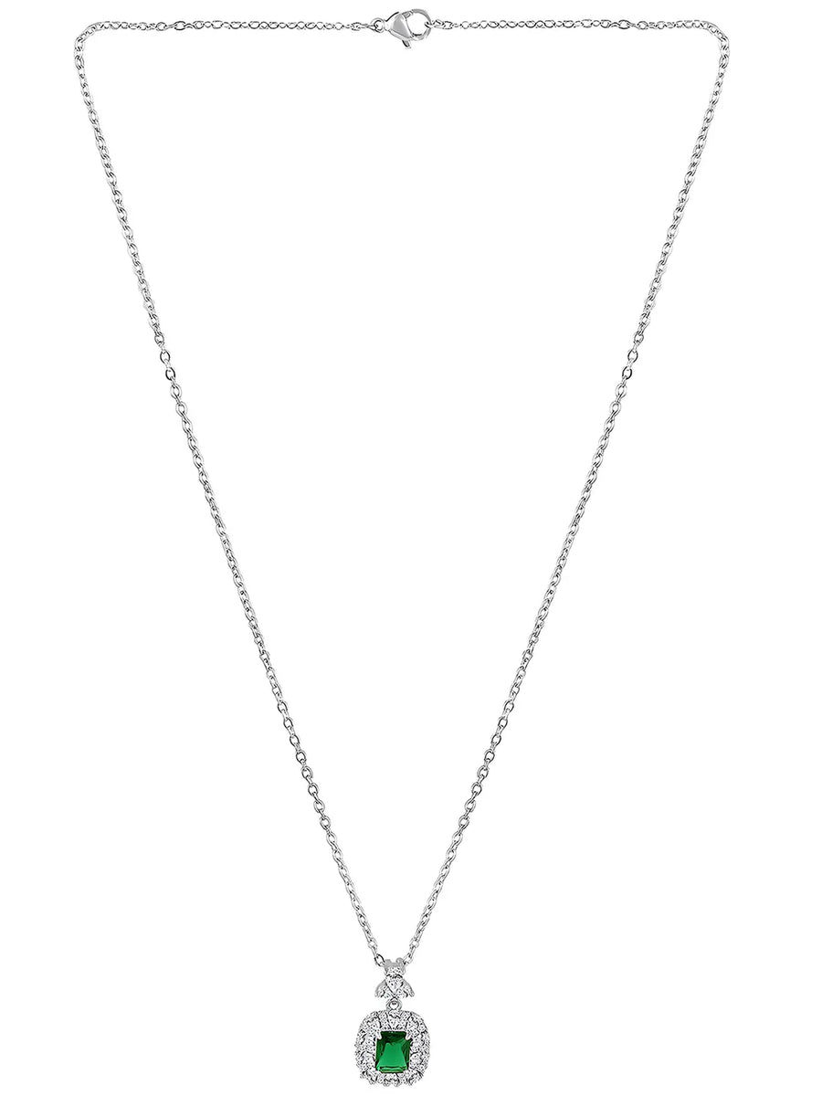 Peora Silver Emerald Green Crystal Pendant