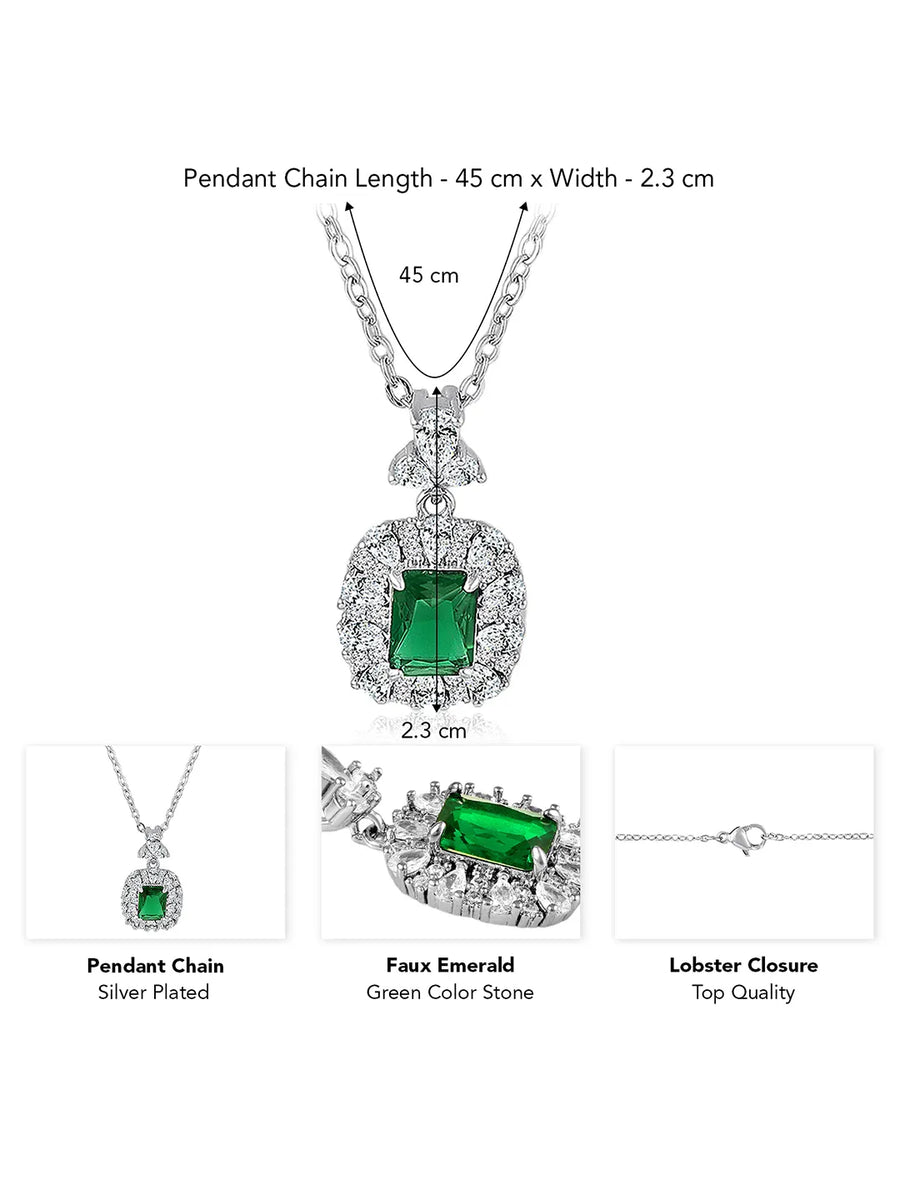 Peora Silver Emerald Green Crystal Pendant