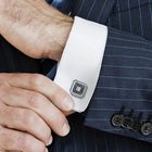 Peora Geometric Black Enamel CZ Cufflinks For Men