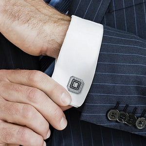 Peora Geometric Black Enamel CZ Cufflinks For Men