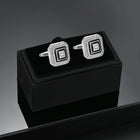 Peora Geometric Black Enamel CZ Cufflinks For Men