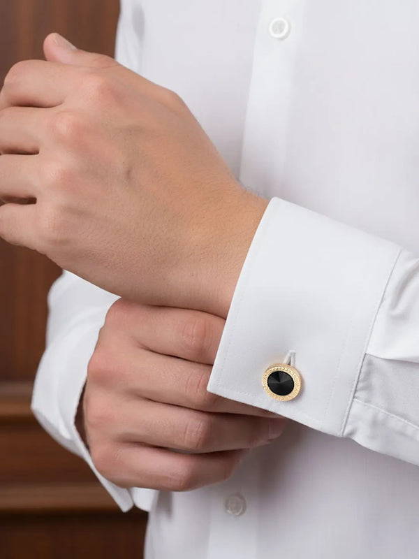 Peora Classic Black Stud Cufflinks For Men
