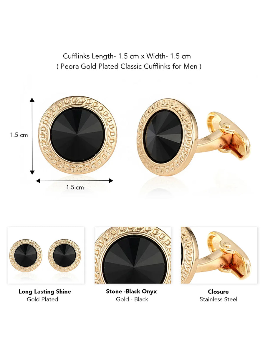 Peora Classic Black Stud Cufflinks For Men