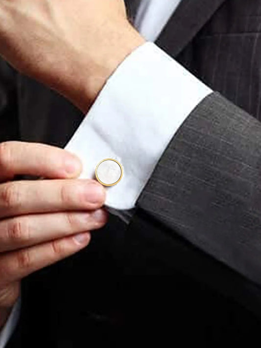Peora Mens Gold White Cufflinks For Formal Wear