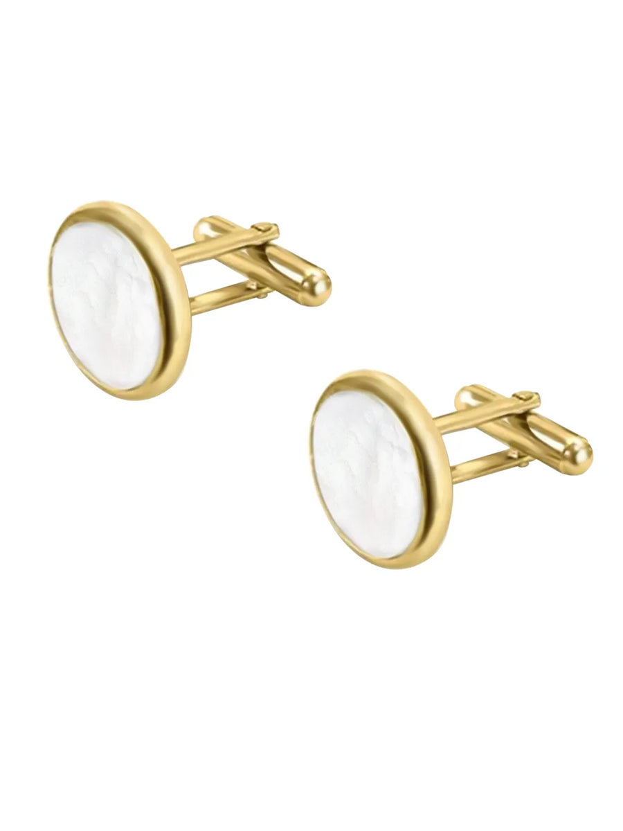Peora Mens Gold White Cufflinks For Formal Wear