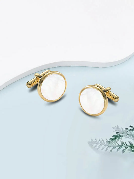 Peora Mens Gold White Cufflinks For Formal Wear